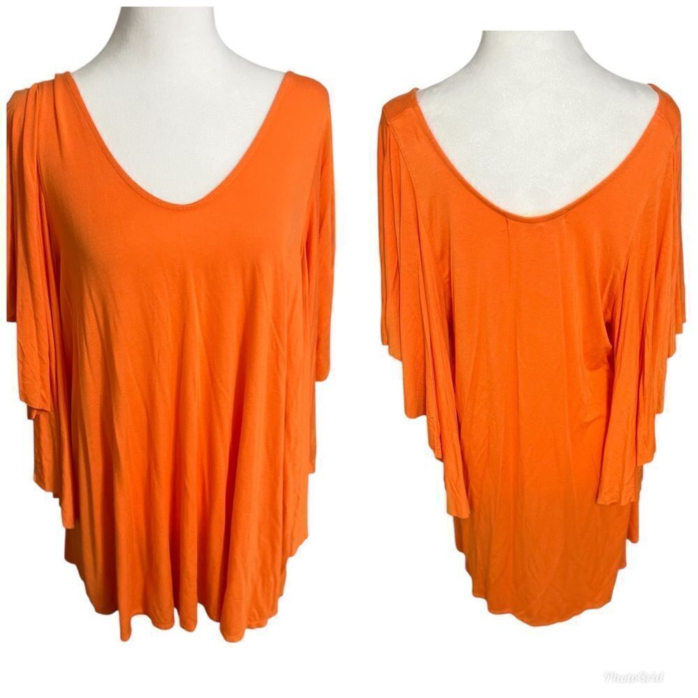 Free People Small Beach Orange Khana Crew Neck Sleeve Tunic Top Mini Dress